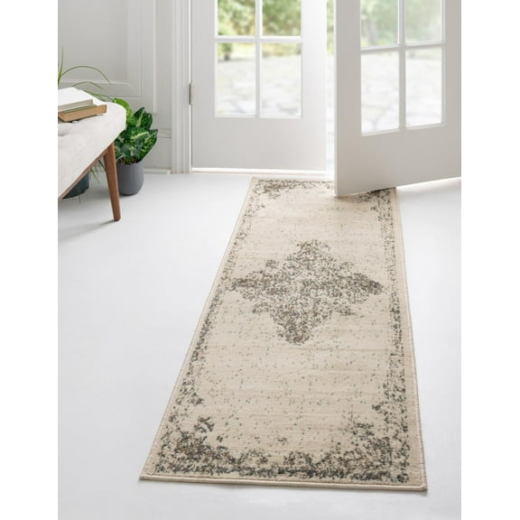 Unique Loom Tuareg Collection Area Rug - Medallion (2' x 6' 1" Runner Cream/Beige)