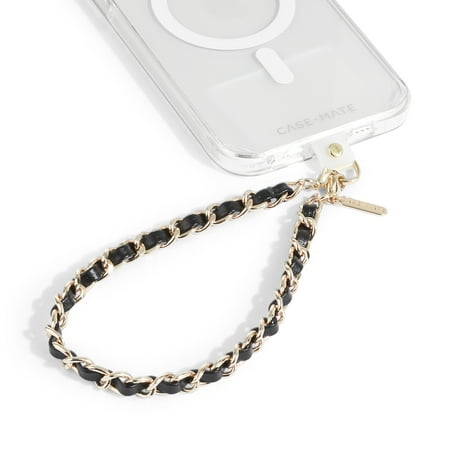 Case-Mate Cell Phone Charm Strap with Gold Chain and Black Leather - Hands-Free Secure Wrist Grip