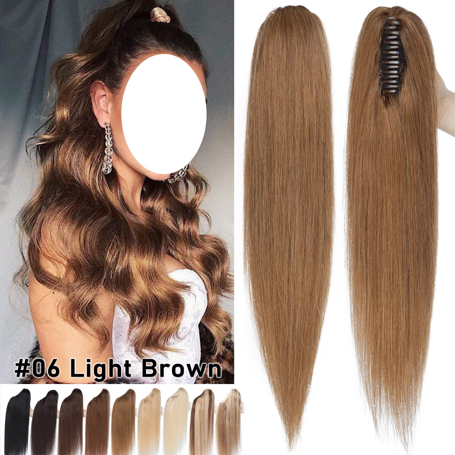 40'' Wavy Claw Clip Pony Tail Chocolate Brown Cosplay Wig Clip Only NEW 