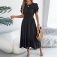 thumbnail image 7 of ClodeEU Womens Round Neck Short Sleeve Dress With Belt,Leisure Fashion Pure Color Long Style Dress Black,Womens Plus L, 7 of 7