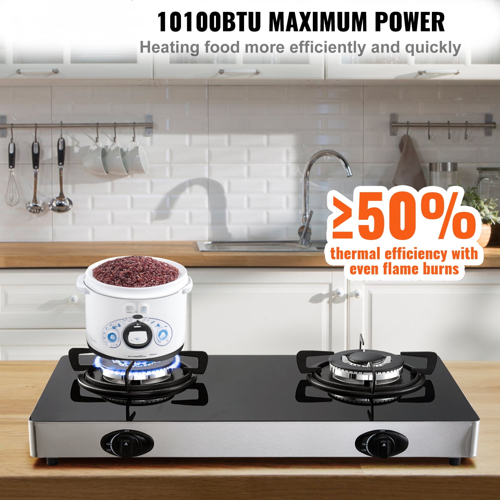 BENTISM Gas Cooktop Tempered Glass Countertop Cooktop 28" Max 10100BTU 2 Burners