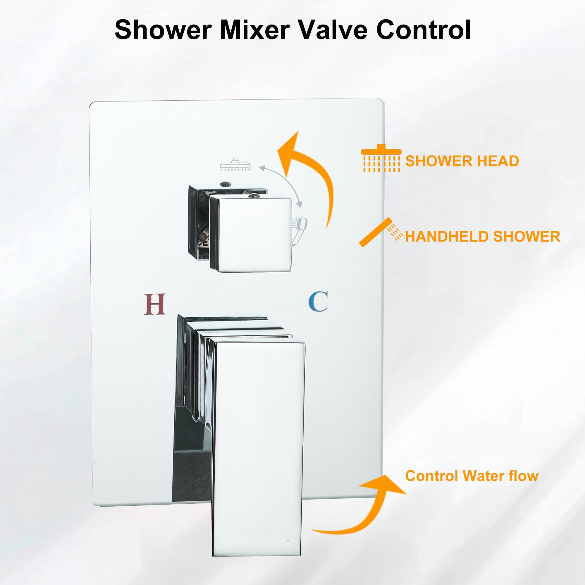 BESy 12 inch Polished Chrome Shower System Rain Shower Head with 2 in 1 Handheld Shower, Rainfall Shower System with Adjustable Slide Bar, Shower Faucet Fixture Combo Set