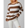 thumbnail image 5 of Franhais Women Fashion Wild Sweater Contrast Color Stripe Round Neck Long Sleeve Knitted Pullovers Autumn Winter Loose Casual Tops, 5 of 9
