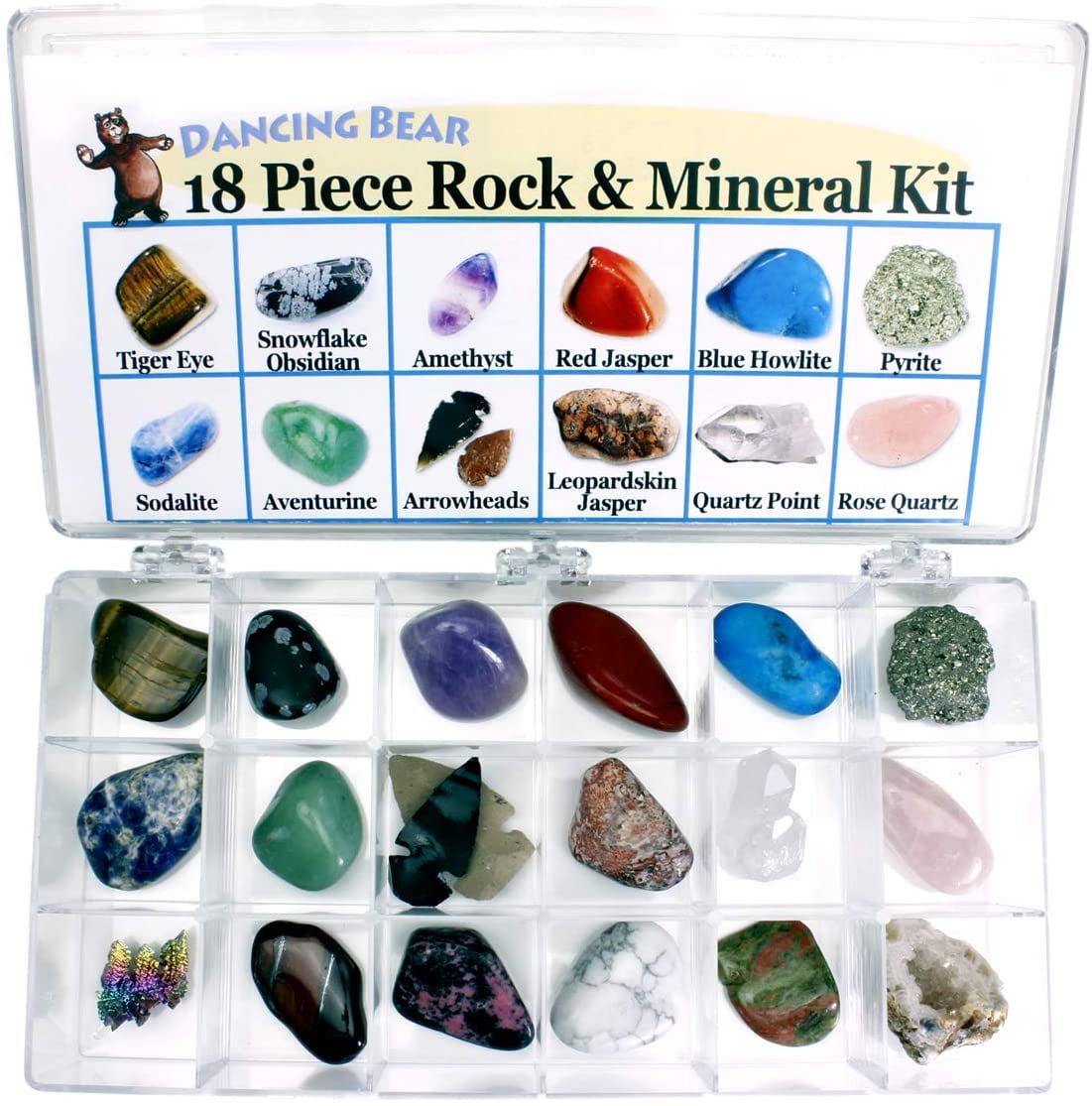 12 Piece Rock & Mineral Specimen Starter Kit Amethyst Quartz Calcite Obsidian 