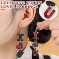thumbnail image 3 of Pendientes Yashi con letras de lentejuelas de cuero artificial para mujer, 3 of 5