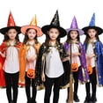 thumbnail image 2 of Disfraz de Halloween para niños, capa de satén con sombrero para niños, mago, bruja, Cosplay, fiesta de Halloween, vestido para niños, ropa fantasma, 2021, 2 of 4