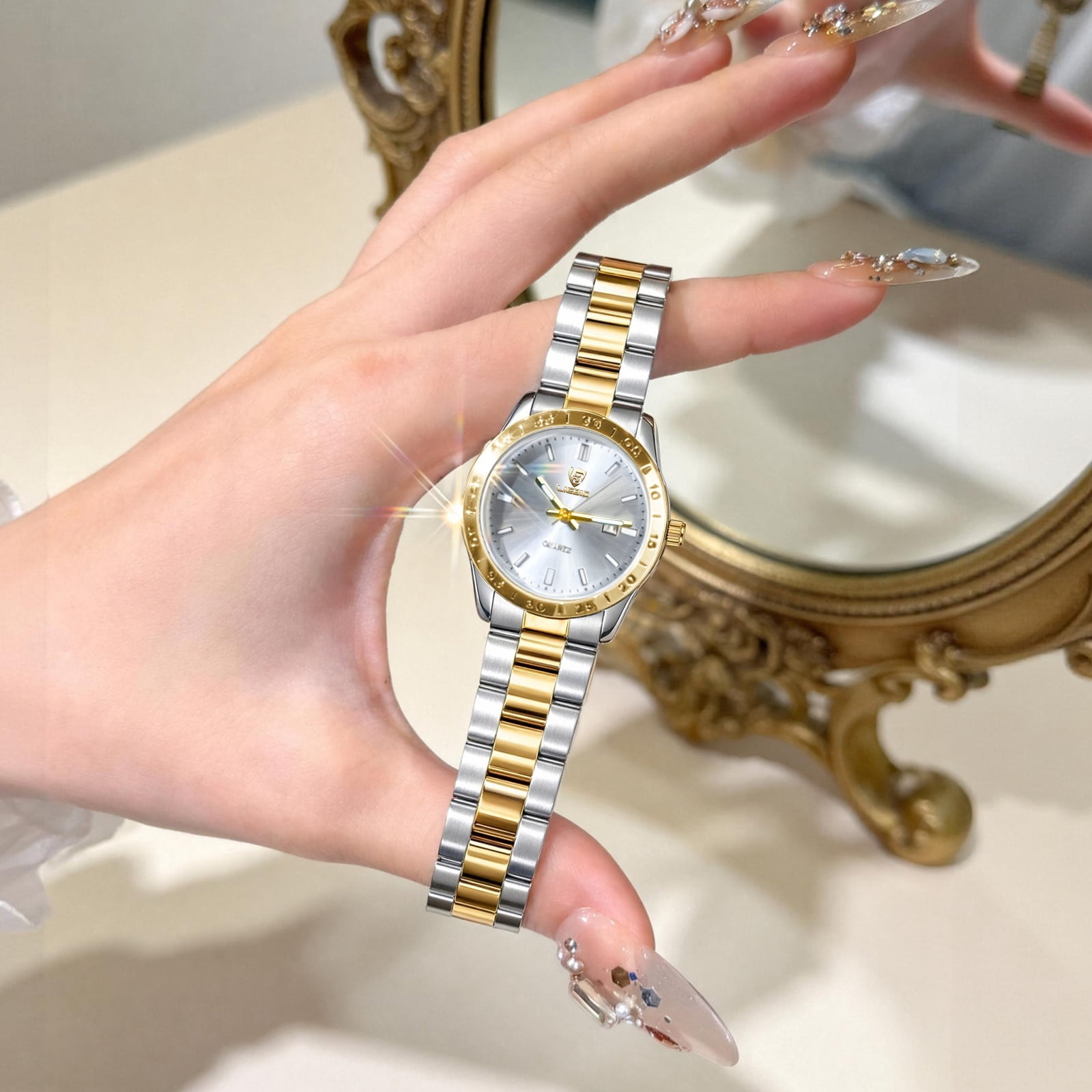 SKMEI Watches for Women Luxury Dress Analog Quartz Women Wristwatch Waterproof Luminous Date Stainless Steel Ladies Watch