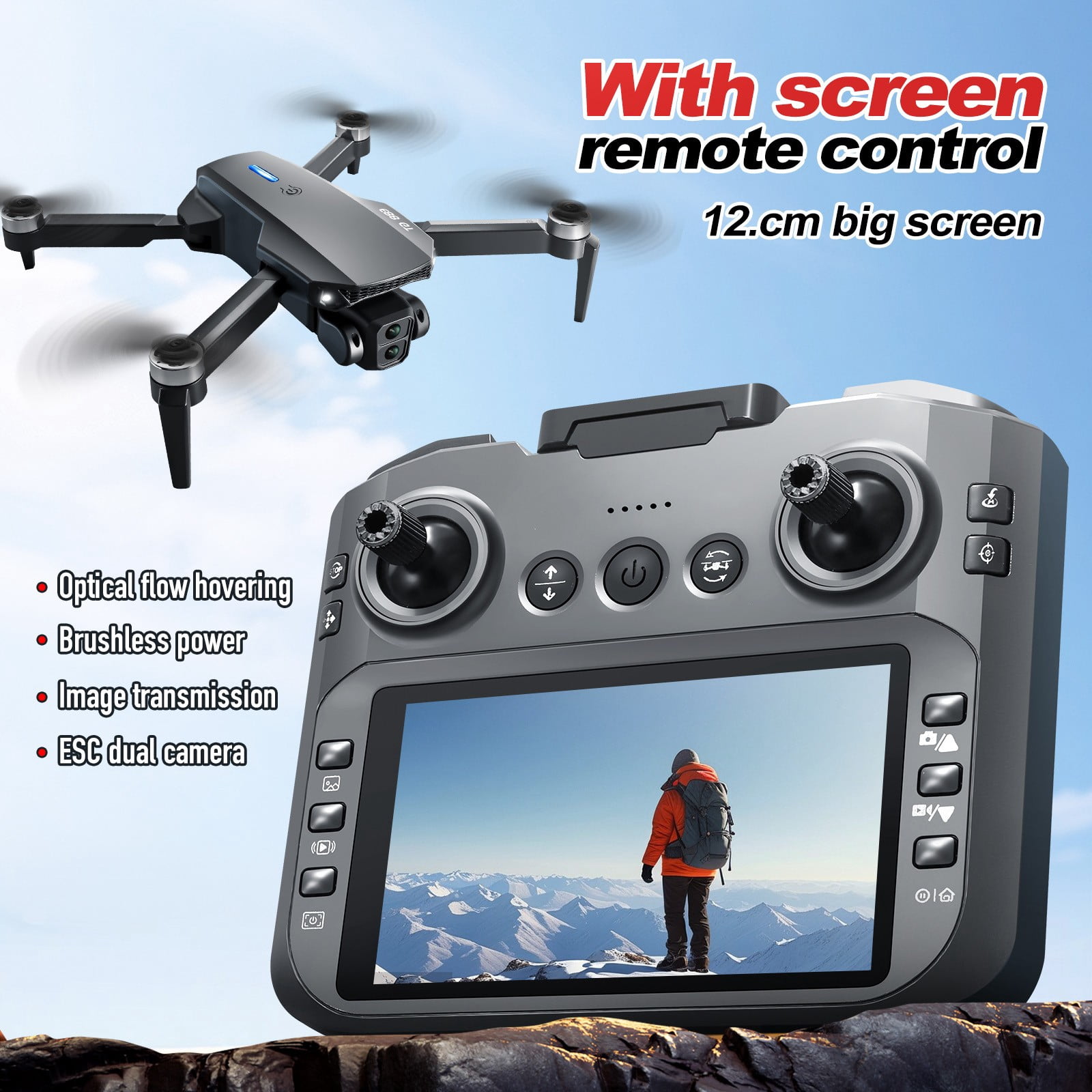 Bfogop 1080P ESC Camera Drone Featuring 4.3-Inch Screen Remote, Brushless Motor, WiFi FPV, Foldable Design, and Includes Storage Card & Accessories