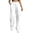 thumbnail image 2 of Trushirts Women's Cargo Sweatpants - White, Size M, Stretch Nylon-Spandex, Loose Straight-Leg, Adjustable Drawstring Waist, Multiple Pockets, Soft for Casual Errands/Lounging, 2 of 5