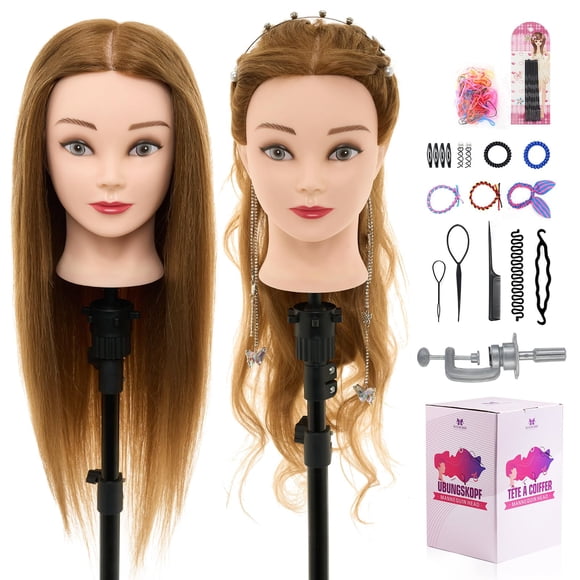 Cabeza de maniquí Neverland Beauty con 80% de cabello humano real de 26 pulgadas