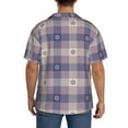 thumbnail image 5 of Naloa Purple Floral Gingham Check Plaid Men's Loose Fit Cuban Collar Short-Sleeve Shirt with Button-down and Chest Pocket for Everyday Wear Outings - Large, 5 of 7