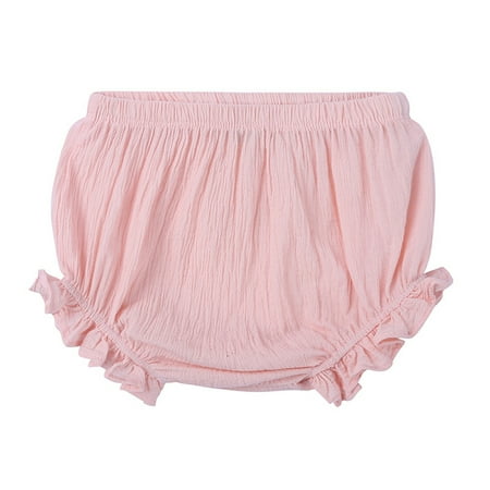 alcepopk Baby Girls Ruffle Bloomer Shorts Toddler Cute Cotton Linen Panty Diaper Covers(Pink 12-18 M)