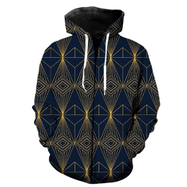 Abstract Pattern Men's Zipper Hoodie Spring Sweatshirts Long Sleeve Casual Cool Tops Teens 3D Print Fashion Hip Hop Oversized