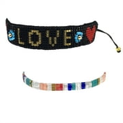 Love Sead Bead Slider Bracelet & Color Blocks Stretch Bracelet Set of 2, Multicolor