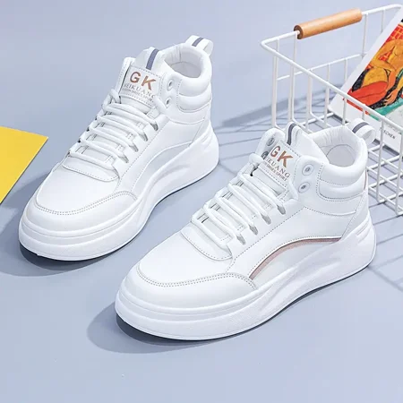 

Women‘s Thick Sole Lace-up Skate Shoes All-match White Shoes High Top Platform Casual Sneakers