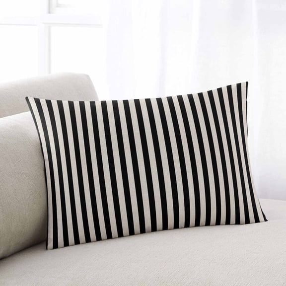 Black Striped Throw Pillow Covers, Modern Simple Farmhouse Beige Vintage Soft Breathable Pillow Cases with Invisible Zipper for Sleeping, Toddler Pillowcases for Couch Bed Sofa Chair 12x20 Inches
