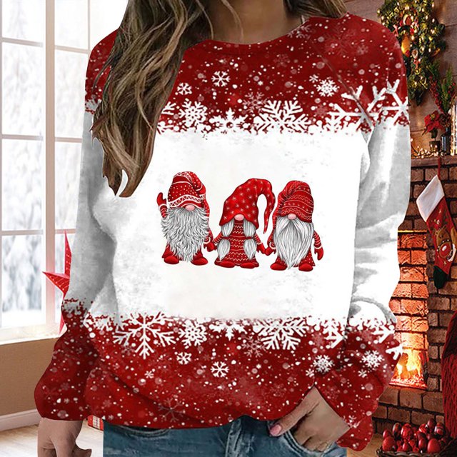 Pavied Chandails à Capuchon pour Femmes, Chandails à Capuchon Graphiques, Imprimé Bonhomme de Neige Flocon de Neige Automne/hiver Pull Décontracté Col Rond, Chandail en Molleton pour Femmes, Chandails en Molleton Col Rond, Pulls à Capuche pour Femmes, Rouge 6TG