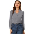thumbnail image 1 of Camisa abotonada Allegra K cuello alto escote En V recortado Gris S, 1 of 5