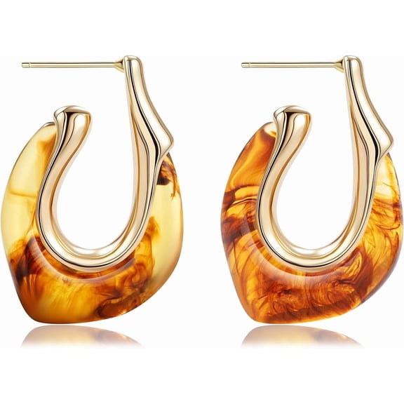 DESIGNICE Acrylic Gold Hoop Earrings Chunky Huggie Statement Vintage Earrings Cute Resin Drop Earring Trendy Jewelry Gifts for Women