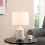 Better Homes & Gardens White and Beige Etched Ceramic Table Lamp with Shade, 17 in H