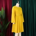 thumbnail image 3 of AURA Plus Size Belted Swing Midi Dress Long Sleeve Crewneck High Waist Large Skirt Elegant Fall Winter Dress with Zipper, 3 of 9