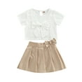 thumbnail image 1 of Seyurigaoka Girls Two Pieces Clothes Outfit, Round Neck Short Sleeve Bowknot Decorated Tops + Solid Color Skirt Shorts, 1 of 9