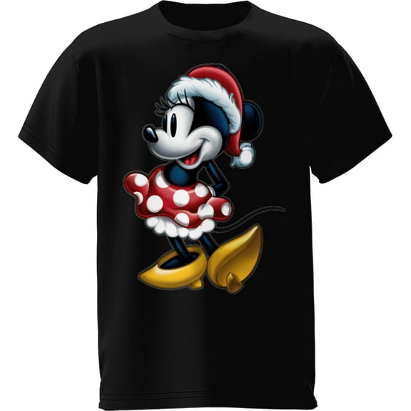 Disney Minnie Santa Hat Black Youth Tee (Girl's)