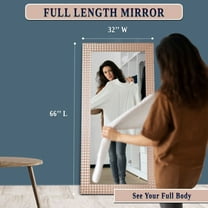 Brenda Glam Beaded Framed Leaner Mirror, Full Length Mirror for Home, 66"L X 32"W Full Body Mirror For Bedroom, Large Mirror With Faux Wood Frame, Wall Mirror/Floor Mirror For Living Room-Rose Gold