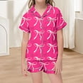 thumbnail image 2 of Weebloom Summer Pajamas For Little Girls Cute Bow Set Soft Pajamas Short Sleeve Button Down Tops And Shorts Pajama Set Breathable Kids Sleepwear Nightwear Pjs Loungewear Pink 6-7 Years, 2 of 4