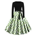 thumbnail image 2 of hotojiny St. Patrick's Day Dress for Women Fashion Elegant A-Line Flowy Maxi Dress Long Sleeve Crewneck Spring Summer Dress, 2 of 4