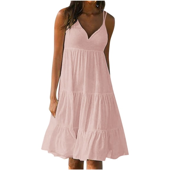 IROINNID Women's V-Neck A-Line Dress Solid Color Sleeveless Holiday Party Beach Slip Dress