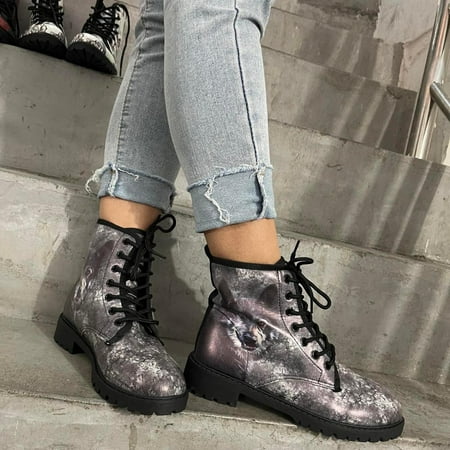 

Tdoqot Womens Leather Shoes- Chunky Heel Christmas Gifts Casual Low-heeled Women s Ankle Boots Gray 41