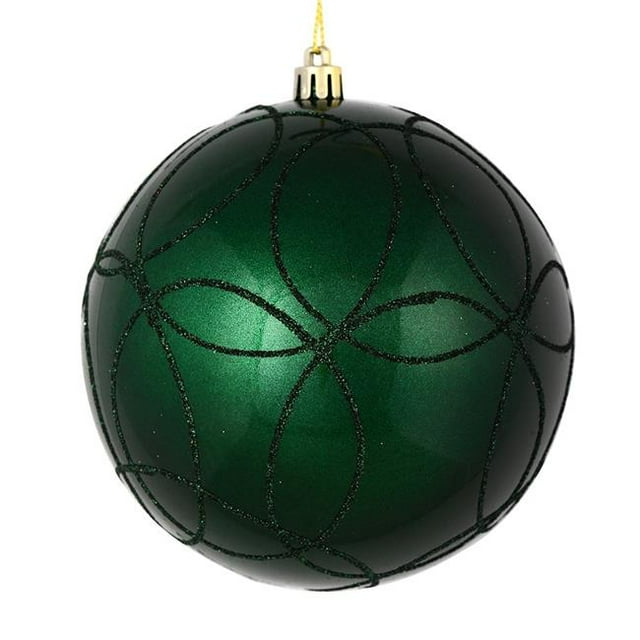Vickerman N182574D 4.75 in. Midnight Green Candy Ball Ornament with Circle Glitter Pattern 4 per Bag
