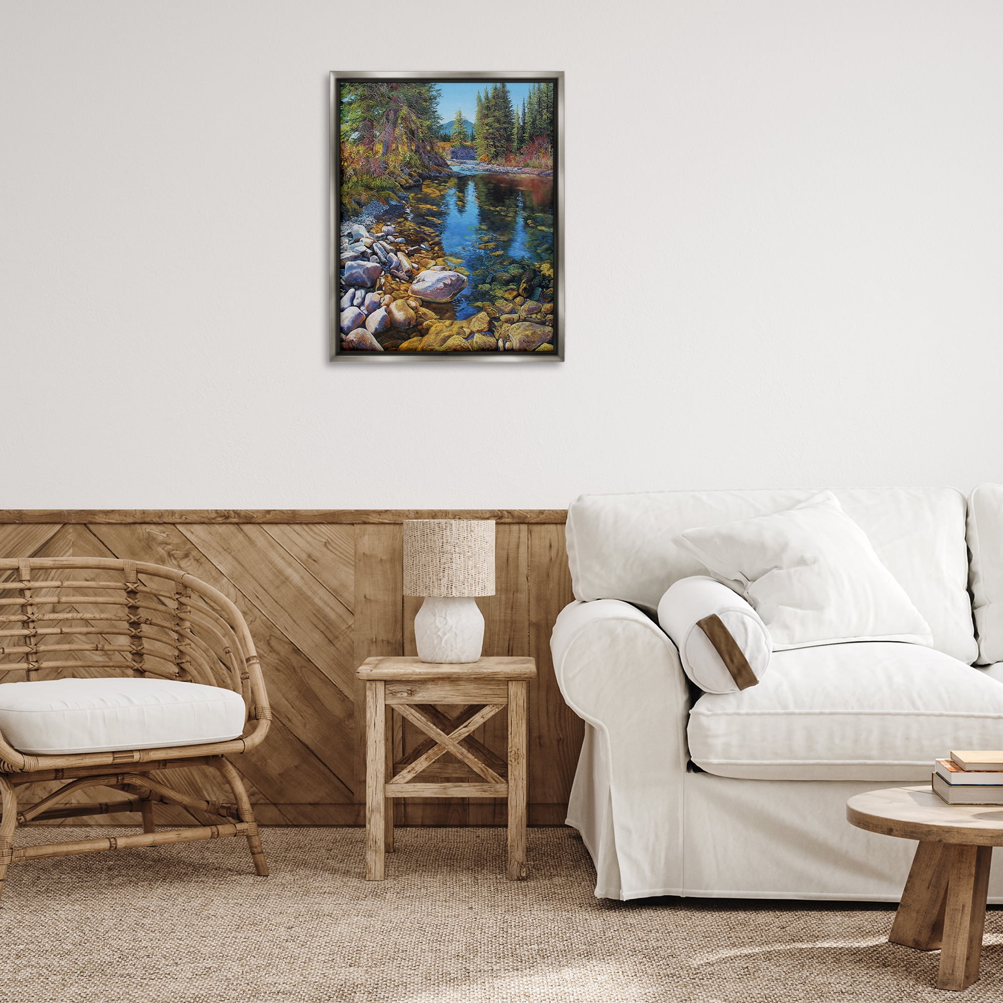 Stupell Industries Etherington Creek View Landscape & Nature Painting Gray Floater Framed Canvas Art Print Wall Art, 25 x 31