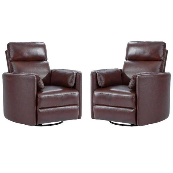 Home Square Leather Cordless Swivel Glider Recliner in Coffee - Set of 2