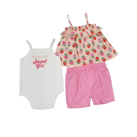 Infant Girls Baby Pink Strawberry Shirt Sweet Girl Body Suit Outfit Set 0-3M