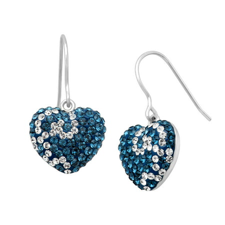 Luminesse Swirl Heart Drop Earrings with Swarovski Crystals in Sterling Silver