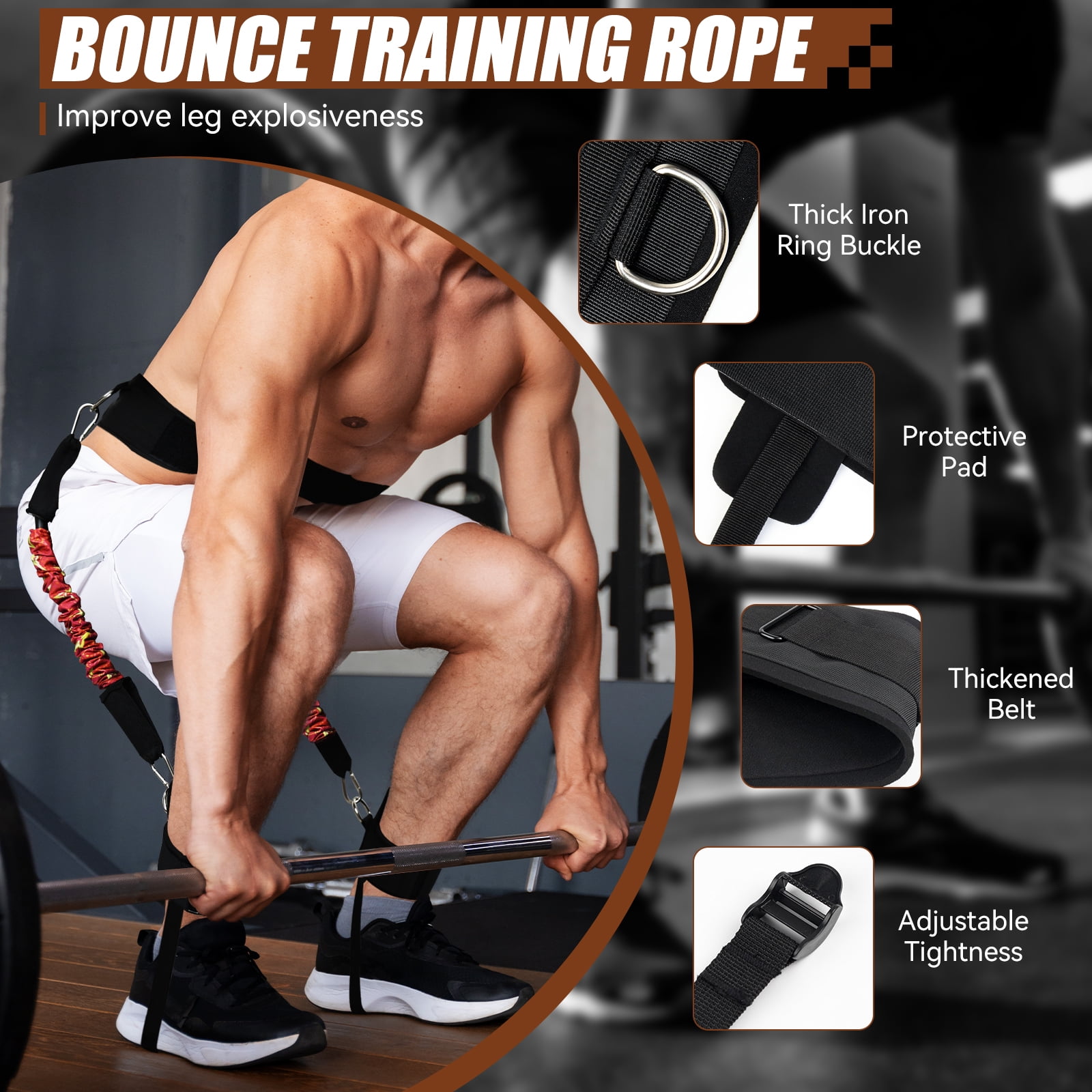 Ueasy Vertical Jumping Trainer with Adjustable Ankle Strap & Belt Horizontal Workout Equipment Leg Resistance Bands for Basketball Football Volleyball Training Equipment