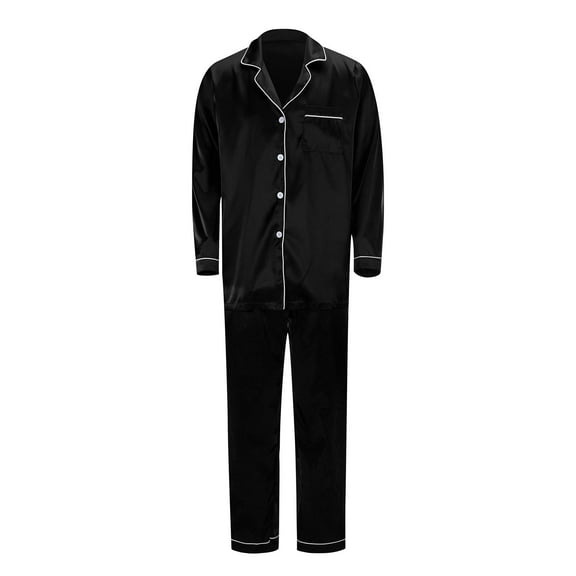 SnZhen Christmas Family Pajamas Set Female Style Silk-like Christmas Solid Color Tops & Pants Lovers Loungewear Winter Nightwear L