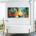 thumbnail image 3 of AVOI Abstract Coastal Canvas Wall Art Sunset Ocean Beach Wall Decor Blue Boats Palm Trees Pictures Nautical Bathroom Decor Nature Seascape Painting Artwork for Bedroom Home Unframe: 10x8inch(25x20cm), 3 of 5
