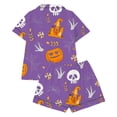 thumbnail image 5 of REDARER Girls 2 Piece Halloween Pajama Set Notch Collar Short Sleeve Button Top Matching Shorts House Skull Pumpkin Bone Spider Print Home Sleep Loungewear Outfit,9-10 Years, 5 of 5