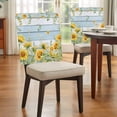 thumbnail image 4 of Summer Floral Chair Covers Set of 6 Watercolor Sunflowers Eucalyptus Leaf Blue Wood Grain Chair Back Covers Stretch Removable Washable Slipcovers Protector for Dining Room Kitchen Party Decor, 4 of 9