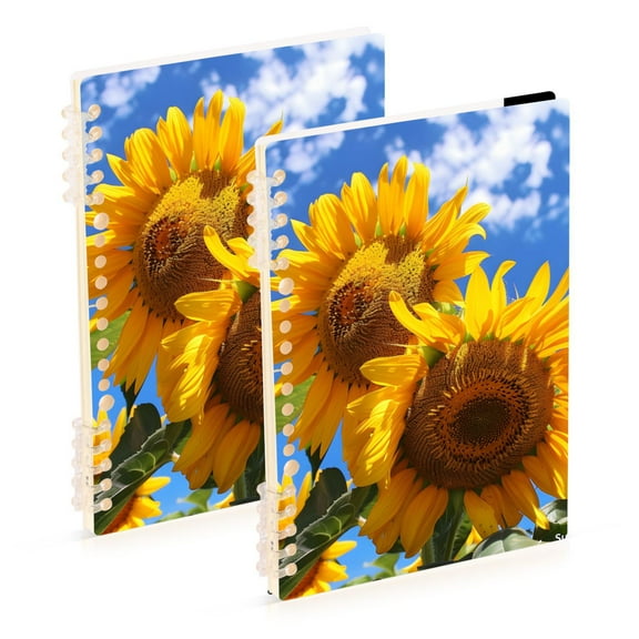 Sunflowers Blue Sky Ring Binder Notebook Journey Note Diary College Ruled Spiral Notebook Study Loose Leaf Paper A5 60 Pages