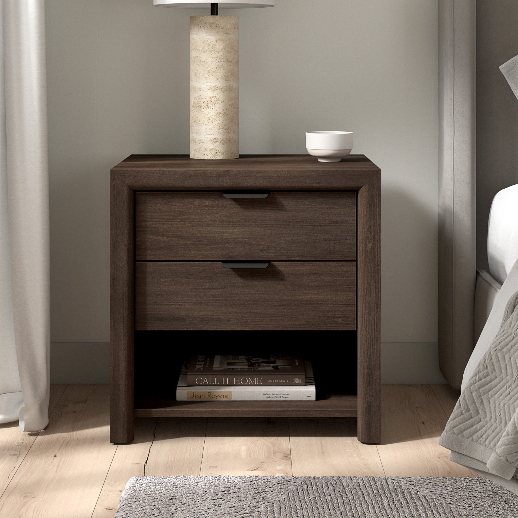 Evelyn&Zoe Modern/Contemporary 24" Wide Brown Oak Nightstand