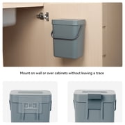 EKO Compost Caddy Kitchen Trash Can, 0.8 Gallon Plastic Rectangular Wall Mounted With Lid Garbage Bin, Gray