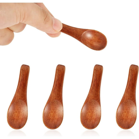 HZXC-4 Pcs Handmade Tiny Wooden Spoons, 2.36in Small Miniature Spoons for Spices Mini Little Wooden Spoons for Sauces Sugar Salt Dips Spices Honey Mustard Cooking