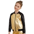 thumbnail image 3 of MSemis Kids Girls Shiny Sequins Bomber Jacket Zipper Coat Gold 16, 3 of 7