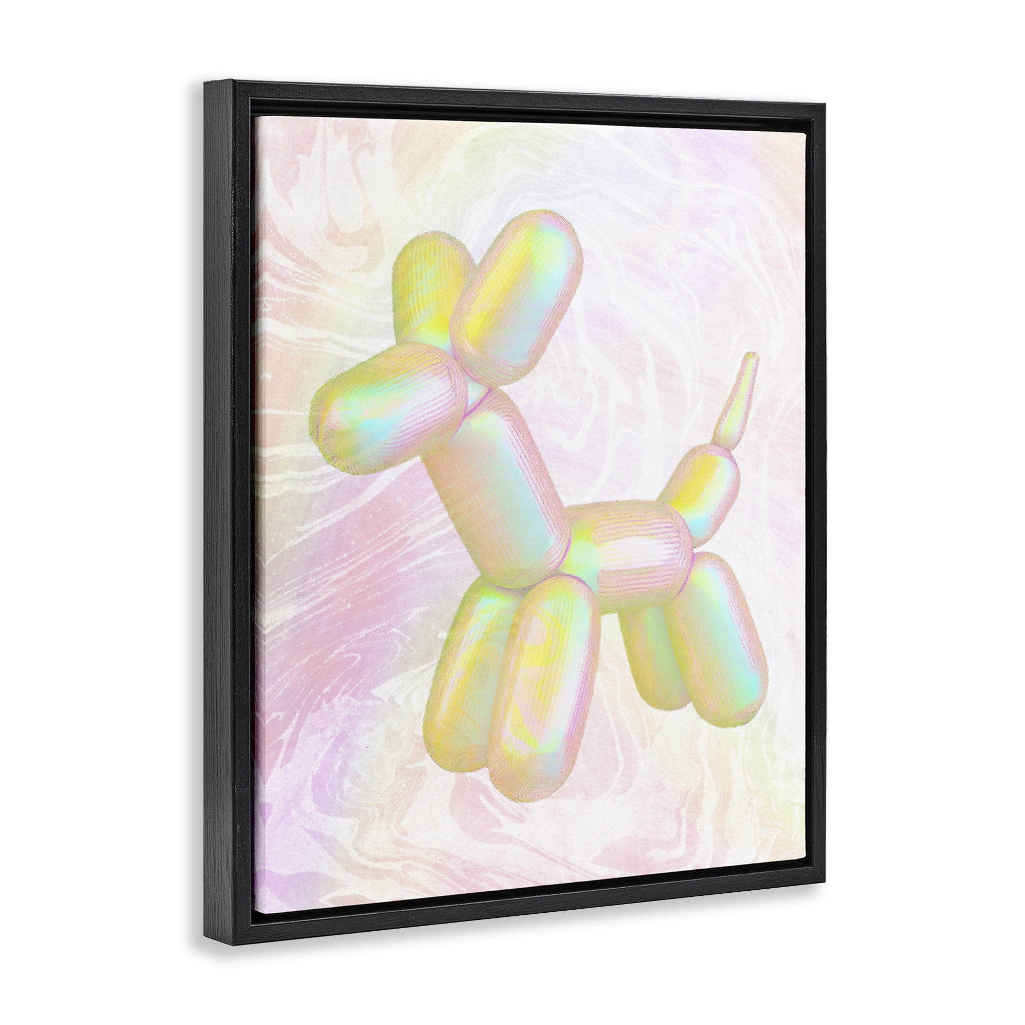 Stupell Industries Yellow Balloon Animal Abstract Painting Black Floater Framed Canvas Art Print Wall Art, 25 x 31