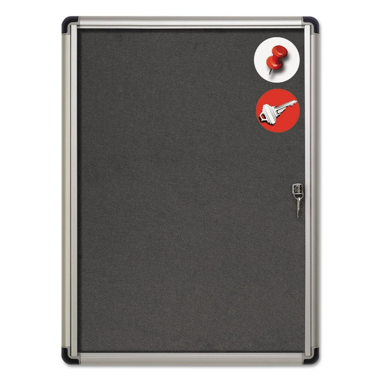 Slim-Line Enclosed Fabric Bulletin Board, One Door, 28 x 38, Gray Surface, Aluminum Frame Slim-Line Enclosed Fabric Bulletin Board, One Door, 28 x 38, Gray Surface, Aluminum Frame