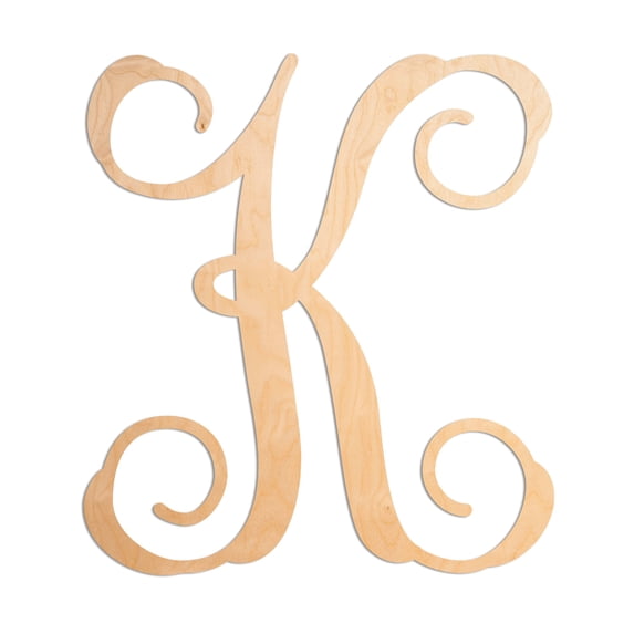 19.5 In. Letter K, Unfinished Calligraphy Vine Monogram Wood Letter. For your DIY Decor such as Door Hanger, Wall Decor, Alphabet for Birthday, Wedding, Baby Shower, Nursery (K)